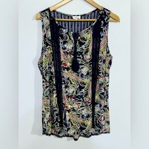 Siren Lily Plus 2X sleeveless tank top hi-low tropical floral palm navy